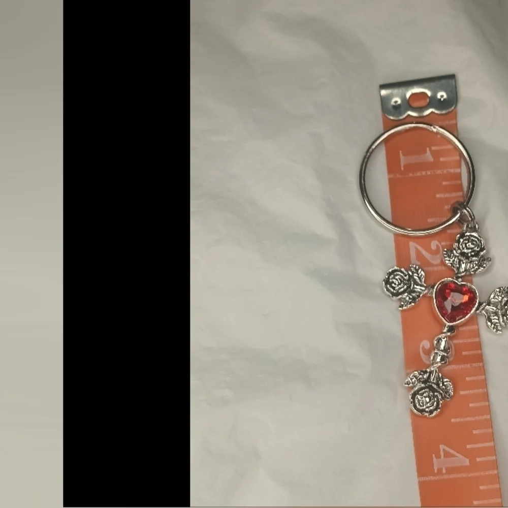 Silver Tone Cross Heart Charm Keychain Bag